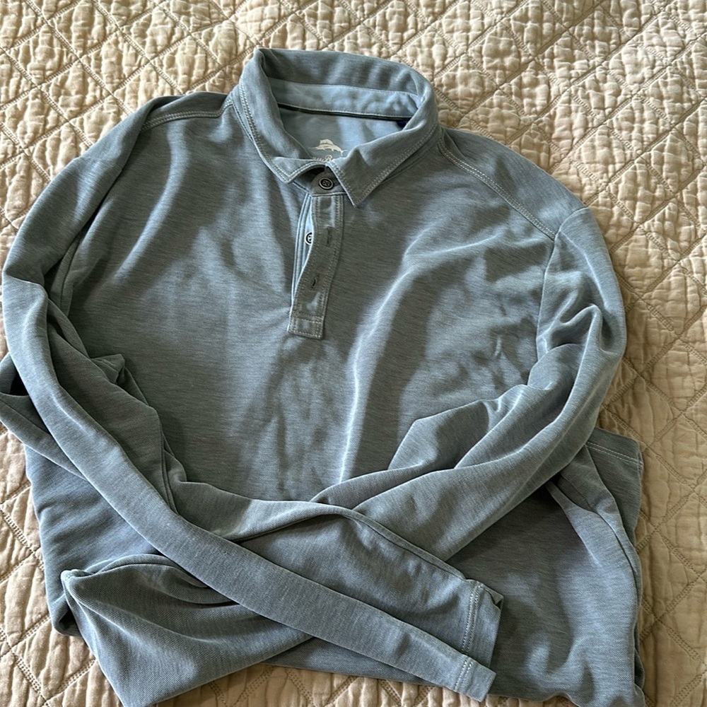 Tommy Bahama Men’s Large Light Grey Shoreline Surf Long Sleeve Polo